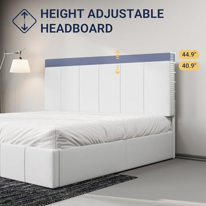 Allewie King Size Dutch Velvet Upholstered Platform Bed Frame/Vertical Channel Tufted Adjustable Headboard/Low Profile Bed Frame/No Box Spring Needed/Easy Assembly/White - color: White, size: King