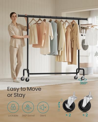 SONGMICS Clothes Rack with Wheels, Heavy-Duty Garment Rack with Extendable Hanging Rod, 286.6 lb Load Capacity, 17.7 x (43.3-59.1) x 64.1 Inches, Chrome-Plated, Matte Black UHSR011B01 - color: Matte Black, size: (43.3"-59.1")W