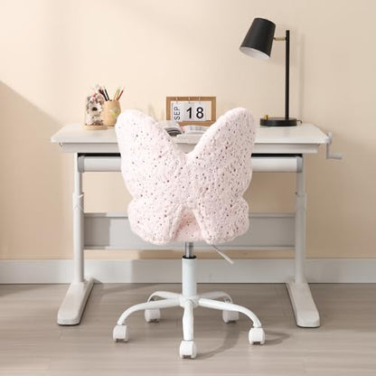 chairus Kids Desk Chair Butterfly Faux Fur Study Chair for Teenage Girls Adjustable Kids Vanity Chair for Bedroom Reading Living Room, Small Cute Student Task Chair with White Foot, Baby Pink - color: Butterfly, Pink