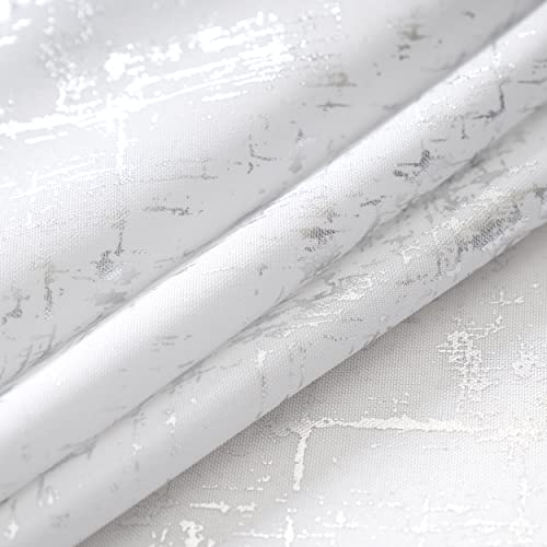 Taisier Home Silver Foil Print Linen Textured Curtains Geometric Dots Pattern Design Curtains for Nursery Toy Room Thermal Insulated Window Treatment 2 Panels 45" L,White and Silver Drapes Print - color: White/Silver, size: 52"W x 45"L (Pack of 2)