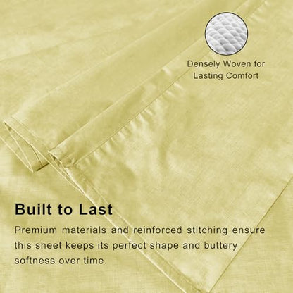 Full Sheet Sets, Cotton Blended Breathable Bed Sheets 4 Piece, Deep Pocket Up to 14", 1 Fitted Sheet, 1 Flat Sheet and 2 Pillowcases (Yellow, Full) - color: Yellow-4pcs Sheet Set, size: Full