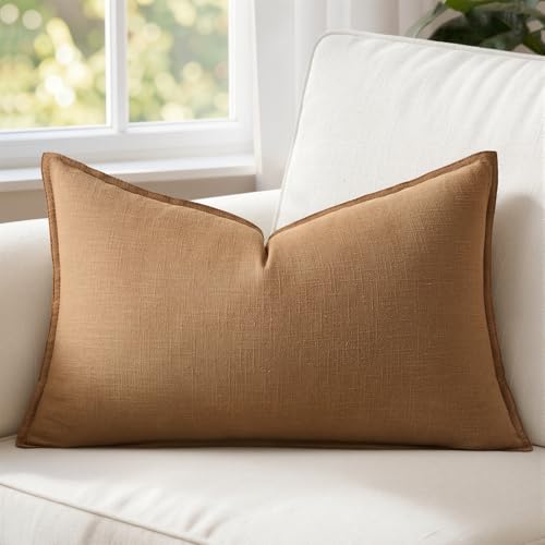 MIULEE 장식용 리넨 요추 베개 커버 30.5x50.8cm 브라운 | 가을 가을 보헤미안 팜하우스 소파 침대용 롱 스로우 베개, 액센트 모던 베개 커버 1팩, 소파 거실 홈 데코 - color: 브라운., size: 20" x 12" (Pack of 1)