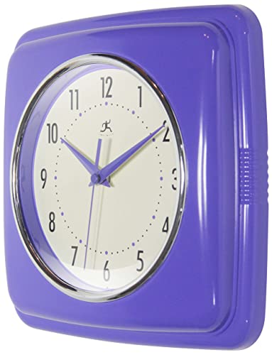 Infinity Instruments 9 Inch Square Clock - Retro Wall Clock - Silent Non-Ticking Mid Century Modern Kitchen Clock Decorative - Veri Peri - color: Veri Peri
