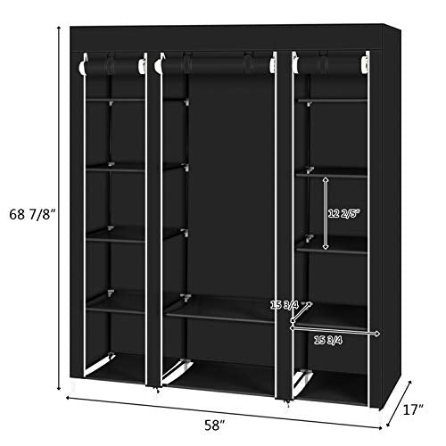 Portable Wardrobe Non-Woven Fabric Wardrobe with Cover 58”x 17” x 68 7/8” Clothing Storage Closet Shelves for Hanging Clothes Clothes Organizer
