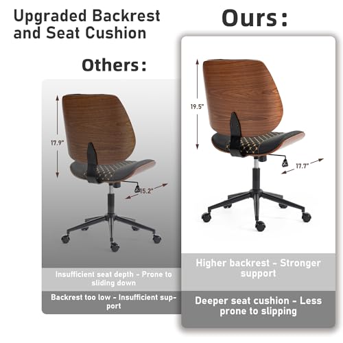 Modern Walnut Home Office Chair, Black-Embroidery | Executive Desk Chair No Armswith Wheels, Adjustable Height, Comfy PU, Deeper Cushion, Mid Back, 360 Swivel Computer Chair - color: Black-embroidery