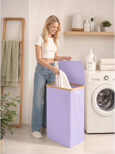 IEGrow Laundry Hamper with Lid,110L Laundry Basket with Mesh Bags,Purple | Dirty Clothes Hamper Basket with Bamboo Handle for Clothes Towels - color: Purple, size: 110L