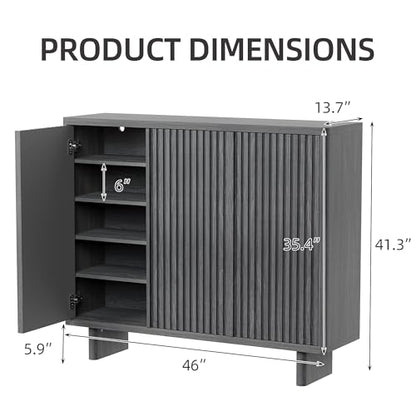 GarveeHome 46 Inch Shoe Cabinet with 4 Adjustable Shelves, 5-Tier Fluted Door Storage, Pop-Up One-Touch Opening, Anti-Tip Hardware, Freestanding Rustic Shoe Bench for Entryway & Hallway