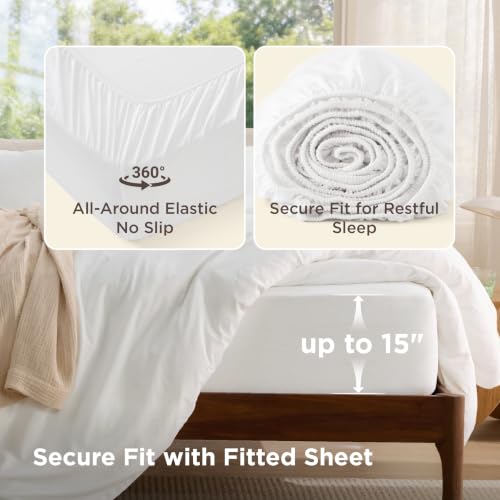 Bedsure Duvet Cover Queen Size with Fitted Sheet - 4 Pieces Prewashed Polyester Extra Soft Bedding Set, Includes 1 Duvet Cover 90''x90'' with Zipper Closure, 2 Pillow Shams, 1 Fitted Sheet, White - color: 00 - White (No Comforter), size: Queen (With Fitte