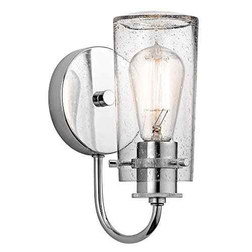 Kichler Braelyn 9.5" Wall Sconce in Chrome, 1-Light Industrial Wall Mount with Clear Seeded Glass, (9.5" H x 5" W), 45457CH - color: Chrome, size: 1-Light
