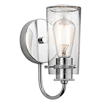 Kichler Braelyn 9.5" Wall Sconce in Chrome, 1-Light Industrial Wall Mount with Clear Seeded Glass, (9.5" H x 5" W), 45457CH - color: Chrome, size: 1-Light