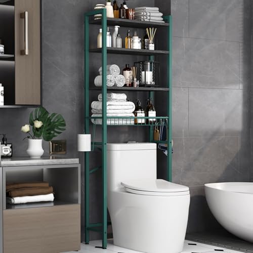 Kalrin Over-The-Toilet Storage Rack, 4-Tier Bathroom Organizer Shelf Over Toilet with Adjustable Shelf and Basket, Freestanding Space Saver Bathroom Shelves Above Toilet for Room (Green- Black) - color: Green- Black