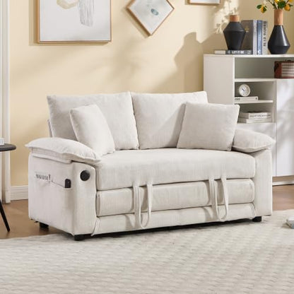 3-in-1 Convertible Sofa Bed | Foldable Loveseat Couch Floor Futon Sofa Sleeper Mattress Lounge Space‑Saving, White - color: White