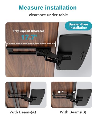 Keyboard Tray Under Desk with Storage Drawer, Height Adjustable Keyboard Tray Slide Out 360° Swivel Tilt, Ergonomic Under Desk Mount Keyboard & Mouse pad Lighting, Black - size: 25” Length with Lighting