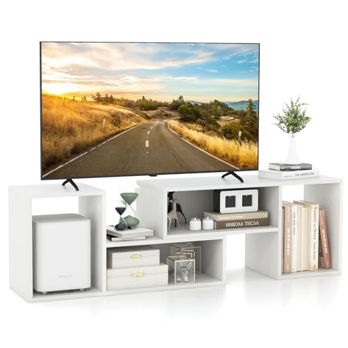 Giantex Bookshelf TV Stand for TVs up to 55", 2 Pieces Free-Combination Entertainment Center with Storage Cubes, Modern Media TV Console Table, Open Storage Bookcase for Living Room, Bedroom (White) - color: White