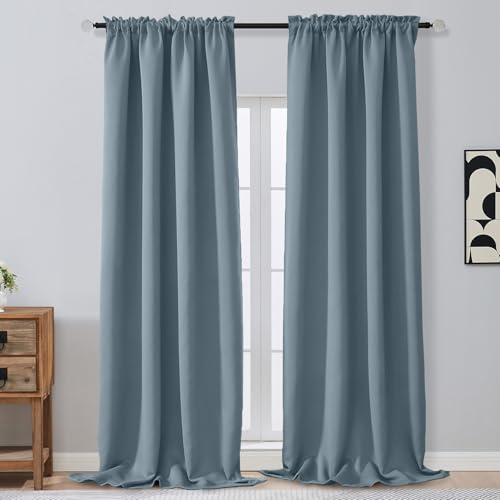 Extra Long 10 FT Blackout Curtains for Patio 120 Inches Long 2 Panels Set, Solid Thermal Insulated Energy Saving Rod Pocket Window Treatment Curtains Blackout Drapes, W50xL120, Stone Blue - color: Mineral Blue, size: 50"W x 120"L (Pack of 2)