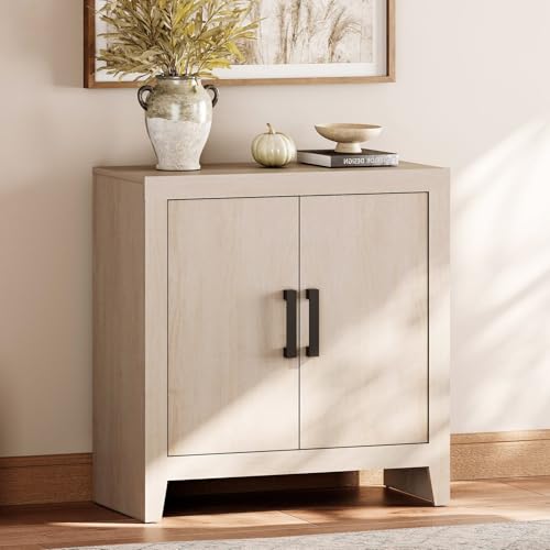 WAMPAT Buffet Cabinet with Storage, Kitchen Sideboard Cabinet with Door and Adjustable Shelf, Modern Farmhouse Credenza Wood Coffee Bar Table for Kitchen, Dining Room, Living Room, Beige - color: Beige