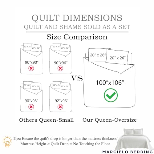 MarCielo 3-Piece 100% Cotton Oversized Bedspread Lightweight Quilt Coverlet Embroidery Farmhouse Bedding Set (TG Bright White, Oversized Queen (100"x106")) - color: Tg Bright White, size: Oversized Queen (100" x 106")