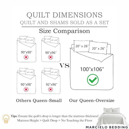 MarCielo 3-Piece 100% Cotton Oversized Bedspread Lightweight Quilt Coverlet Embroidery Farmhouse Bedding Set (TG Bright White, Oversized Queen (100"x106")) - color: Tg Bright White, size: Oversized Queen (100" x 106")