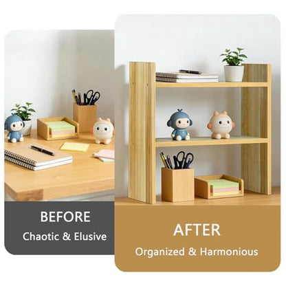 Desktop Organizer Shelf - 16.4" Small Dorm Desk Hutch, Easy Assembly | 2 Tiered Wood Shelf for Desk, 16.4in