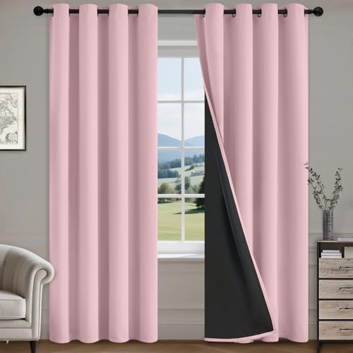 COSVIYA 100% Pink Blackout Curtains for Living Room 84 Inches Length | Room Darkening Light Blocking Drapes for Bedroom, Grommet Thermal Insulated Window Panels with Black Liner, W52xL84,2 Panels - color: Pink, size: 52"W x 84"L (Pack of 2)