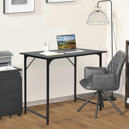 BestOffice | 32 Inch Computer Desk | Black | Sturdy Office Desk | Metal Frame, Adjustable Feet | Water-Resistant, Scratchproof Surface | Writing Table for Home Office or Study | Pack of 1 - color: Black, size: 32 Inch