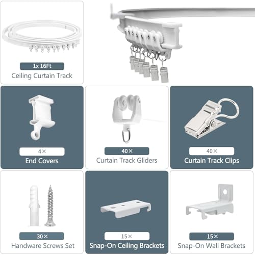 KOLAKO Ceiling Curtain Track, Curtain Track Wall Mount - Two Ways To Install, 16Ft Curtain Rails Room Divider Flexible Sliding Curved Curtain Track System for Rv Shower Curtain Rods - color: White, size: 16Ft