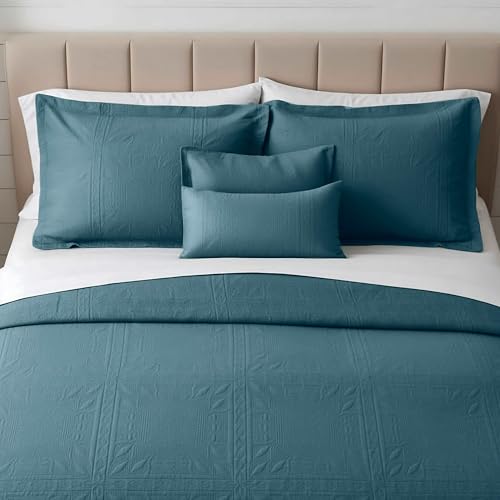 Clara Clark Quilts Twin Size - All Season Bedspread Coverlet Set, Pinsonic Weave Lightweight Bedding Set - 5 Piece Twin Quilt Set with Pillow Shams, Stone Blue - Twin Grid - color: 25 – Stone Blue – Grid, size: Twin