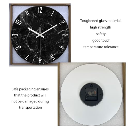 Black Wall Clock for Bedroom Glass Modren Wall Clock Battery Operated 14 Inch Analog Wall Clock Non Ticking - color: Black2, size: 14 Inch