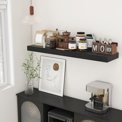 48 Inch Floating Shelf, 12'' Deep Black Shelves for Wall Set of 1 | Invisible Brackets, Engineered Wood, Mounting Hardware Included, 50LBS, Bathroom, Laundry Room, Kitchen, Living Room - color: Black, size: 48W x 11.6D x 2H, 1 Pack