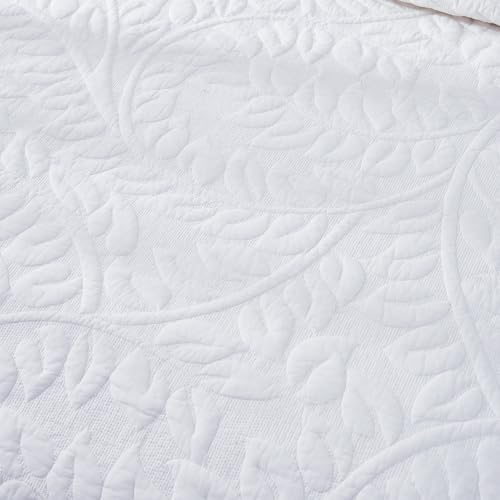 MarCielo 100% Cotton Quilt Set - 3-Piece Embroidered Farmhouse Bedspread & Shams, All-Season Breathable Bedding (Bright White,Queen) - color: Bright White, size: Queen (98" x 90")
