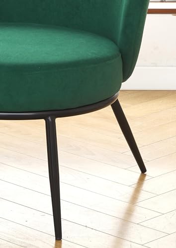 GDFStudio 27" Modern Accent Chair, Comfy Lounge Chair, Velvet Upholstered Chair, Mid Century Modern Armchair with Metal Legs, Solid Wood Frame, Cushion Barrel Side Chair for Living Room Bedroom, Green - color: Green + Velvet