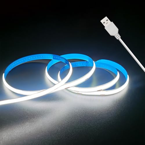 ZSLAIFU A 5V USB LED Light Strip, COB LED Strip Lights, White 5V LED Lights, Small LED Strip Light, TV Lights for TV Under Cabinet Kitchen Living Room Shelving or Displays (White, USB 3.3ft) - color: White, size: 3.3ft-usb