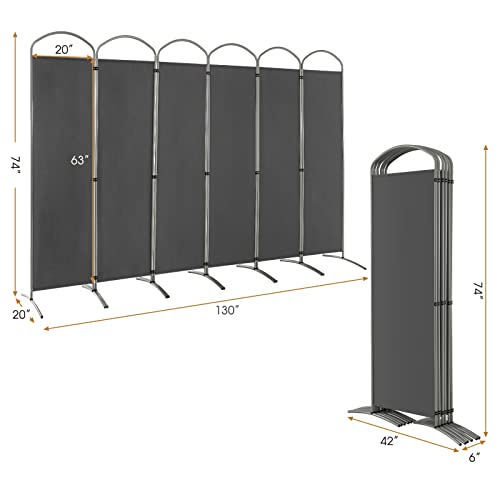 Giantex 1.8m(6.2피트) 접이식 6패널 룸 디바이더 그레이 - 330.2cm(130인치) 너비의 독립형 접이식 패브릭 프라이버시 스크린, 경량 휴대용 파티션 벽 칸막이 및 분리기, 홈 오피스, 아파트, 스튜디오용 - color: 회색., size: 6-Panel