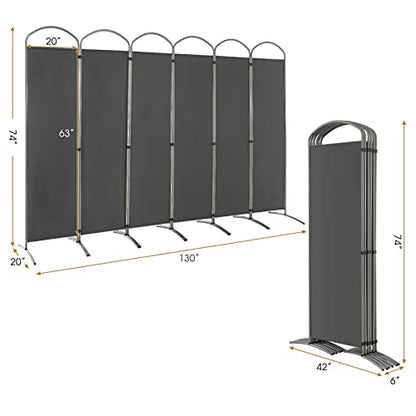 Giantex 1.8m(6.2피트) 접이식 6패널 룸 디바이더 그레이 - 330.2cm(130인치) 너비의 독립형 접이식 패브릭 프라이버시 스크린, 경량 휴대용 파티션 벽 칸막이 및 분리기, 홈 오피스, 아파트, 스튜디오용 - color: 회색., size: 6-Panel