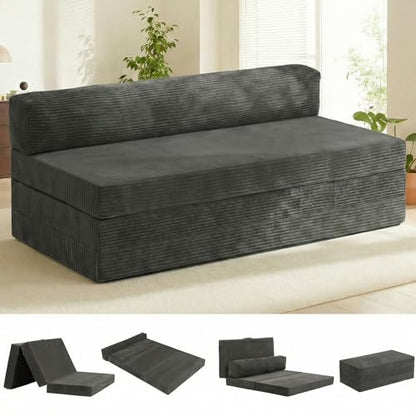 5-in-1 Convertible Sofa Bed, Boneless Loveseat with Removable Cushions & Washable Cover,Futon Sofa Bed with Handle, Pull Out Couch for Small Spaces, King Size, Grey - color: Grey, size: King Size-83''L*76''W