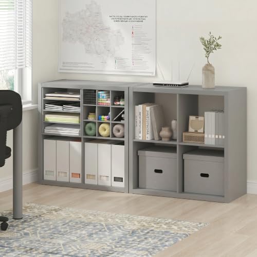 Furinno Cubicle Book Shelf Set of 2, 4-Cube Bookshelf, Light Grey | 14.6 x 30 x 30, 1.2" Thick Frame Bookcase with Reversible Open Back, for Living Room, Bedroom, Home Office - color: Light Grey, size: Set of 2, 4-Cube