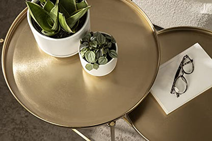 Kate and Laurel Ulani Modern Nesting Side Table; Set of 2; Gold; Sophisticated Glam End Tables for Storage and Display - color: Gold