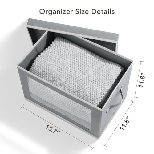 Large Storage Baskets Bins with Lids - Stackable Cube Bins for Closet, 3 Pack Grey Windows Organizer Bins, Home Organizers and Storage for Clothes, CD, Towels - color: Grey, size: XL(3-Pack)
