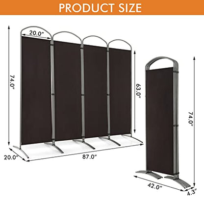 Giantex 1.8m(6.2피트) 접이식 4패널 룸 디바이더 브라운 - 221cm(87인치) 너비의 독립형 접이식 패브릭 프라이버시 스크린, 경량 휴대용 파티션 벽 칸막이 및 분리기, 홈 오피스, 아파트, 스튜디오용 - color: 브라운., size: 4-Panel