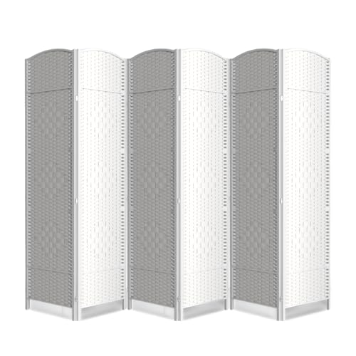 6 Panel Folding Room Divider,Woven Privacy Screen,White | Solid wood frame, handcrafted diamond pattern, 6FT tall, extends to 94.5 inches wide, no assembly required - color: White, size: 6-Panel