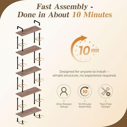 Industrial Bookshelf, Pipe Shelf Bookcase, 5 Tier, 30" Weathered Brown | Solid pine shelves, 30 inch wide, black pipe frame, 35 lbs per shelf, open bookcase for books, plants, office - color: Weathered Brown, size: 30"L × 70"H