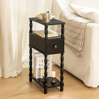 MaxSmeo Black Narrow Side Table, Narrow End Table with Storage, Skinny Small Nightstand with Drawer for Bedroom, Living Room, Small Spaces (Black) - color: Black