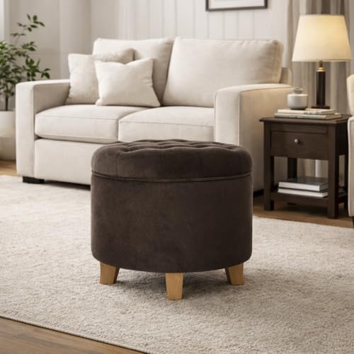 HomePop 19" Velvet Button Tufted Round Storage Ottoman - Brown Velvet - color: Brown Velvet