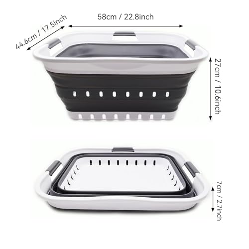 SAMMART 42L (11 gallon) Collapsible Plastic Laundry Basket - Foldable Pop Up Storage Container/Organizer - Portable Basket - Space Saving Hamper/Basket (2, White/Dark Grey) - color: White/Dark Grey