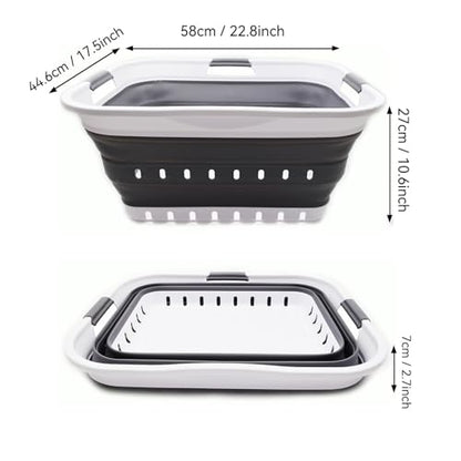 SAMMART 42L (11 gallon) Collapsible Plastic Laundry Basket - Foldable Pop Up Storage Container/Organizer - Portable Basket - Space Saving Hamper/Basket (2, White/Dark Grey) - color: White/Dark Grey