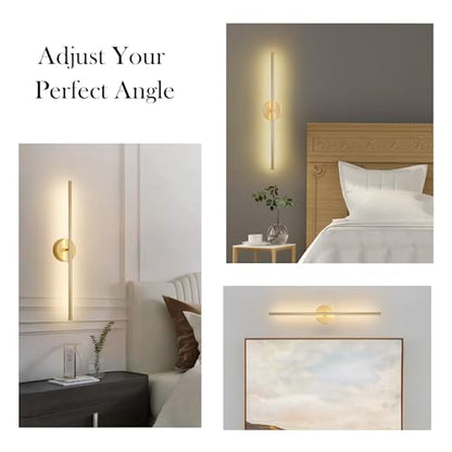 KARTOOSH Battery Operated Wall Sconces Set of Two Wireless Wall Lights | Rechargeable Wall Sconce with Remote 350°Rotate Dimmable 3000K LED Wall Lamp for Living Room, Bedroom - color: Gold, size: 24.4 Inches
