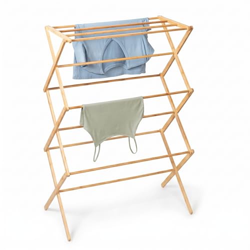 Honey-Can-Do Collapsible Bamboo Drying Rack – Sturdy & Foldable Laundry Drying Rack, Space-Saving & Portable Clothes Rack for Air-Drying Clothes, Towels, Blankets & Delicates, Indoor & Outdoor Use.