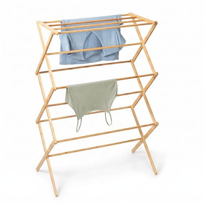Honey-Can-Do Collapsible Bamboo Drying Rack – Sturdy & Foldable Laundry Drying Rack, Space-Saving & Portable Clothes Rack for Air-Drying Clothes, Towels, Blankets & Delicates, Indoor & Outdoor Use.