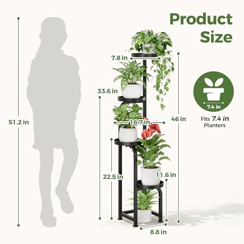 Bamworld Tall Plant Stand Indoor Outdoor Corner Metal Flower Pot Stands | 4 Tier Heavy Duty Plant Shelf for Multiple Plants Plant Table for Patio Garden Balcony Living Room Bedroom(Patent Design) - color: Matte Black, style: Spiral 4Tier
