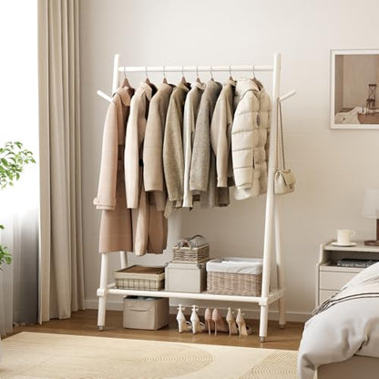 Solid Wood Clothes Rack, Clothing Rack for Hanging Clothes, Hanging Racks for Clothes with Shelves Load 350 Lbs Garment Rack (White) - color: White